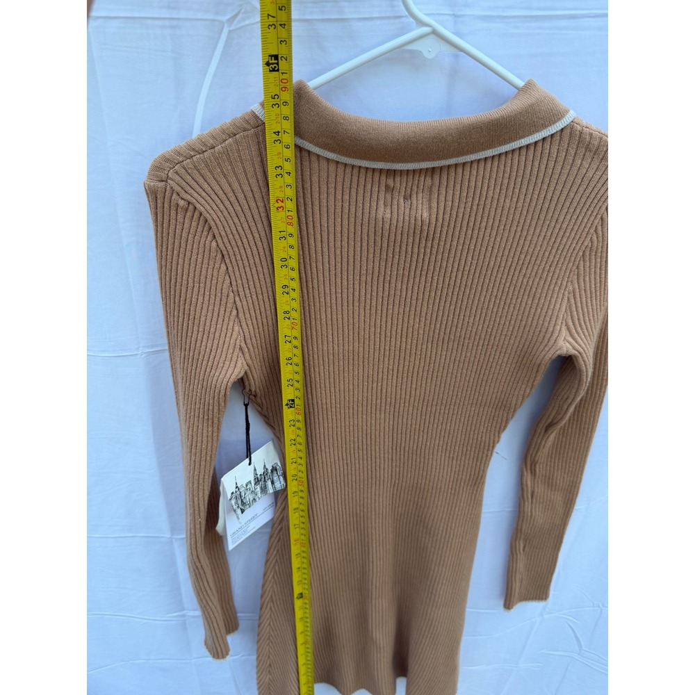 Grand Street Studios Camel Ribbed Knit Rhinestone Button Polo Mini Dress M NEW - Picture 8 of 12